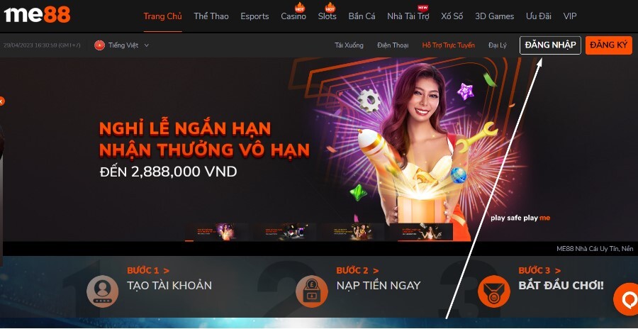 Truy cập vào giao diện trang chủ của nhà cái Me88