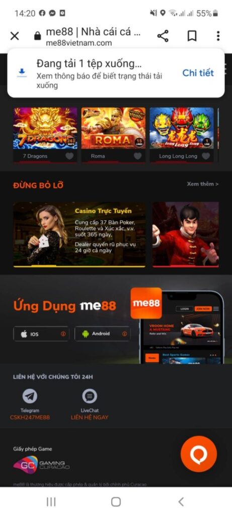 Quá trình tải app đang diễn ra 